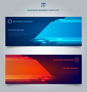 Set of abstract template technology web banner geometric red and blue color shiny motion background with lighting effect. Vector corporate design