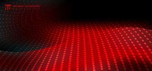 abstract furturistic technology radial dots  on smooth fantasy motion blurred wave red light trail on black background. vector illustration