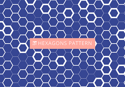 Abstract white hexagonal pattern on blue background. Honeycomb design. Chemistry hexagons modern stylish texture. Vector illustration