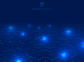 abstract technology blue wire network futuristic wireframe data visualisation with lighting effect. big data connection background. hexagons . vector illustration