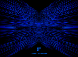 Abstract technology data connection speed blue lines perspective on dark background. Vector illustration