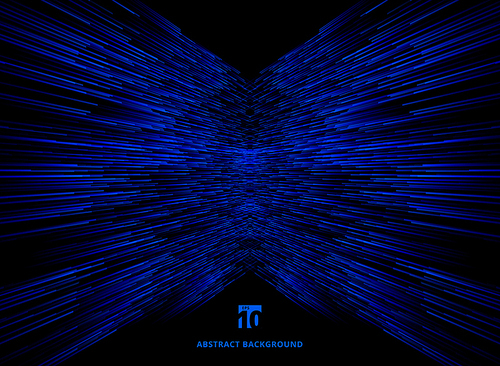 Abstract technology data connection speed blue lines perspective on dark background. Vector illustration