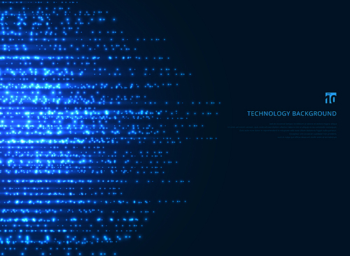 Abstract technology blue magic sparkling glitter particles lines on dark background. Vector illustration