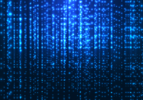 Abstract matrix technology blue magic sparkling glitter particles lines on dark background. Vector illustration