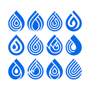 Set of bue different water drop vector icons. Design element for your logo