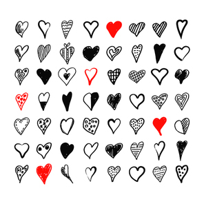 Icons set of hand draw style heart. Vector illustration