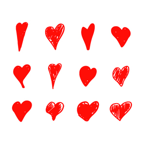Icons set of hand draw style heart. Vector illustration
