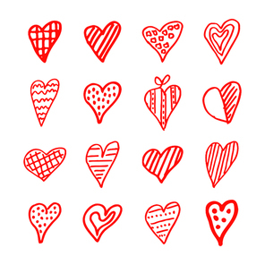 Icons set of hand draw style heart. Vector illustration