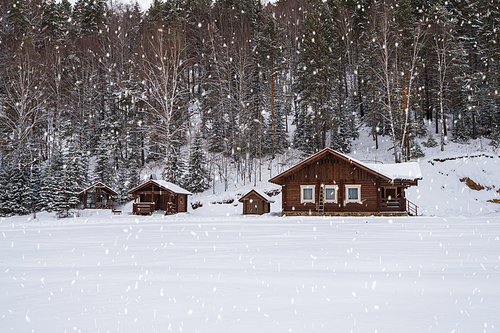 Winter holiday house in forest. Clean air, rest and relaxation. Unity with nature.