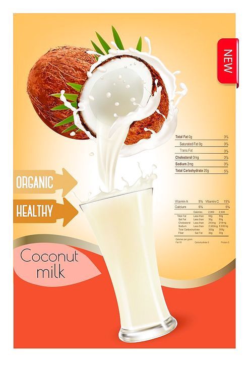 Label of coconut milk splash in a glass. Desing template. Vector.
