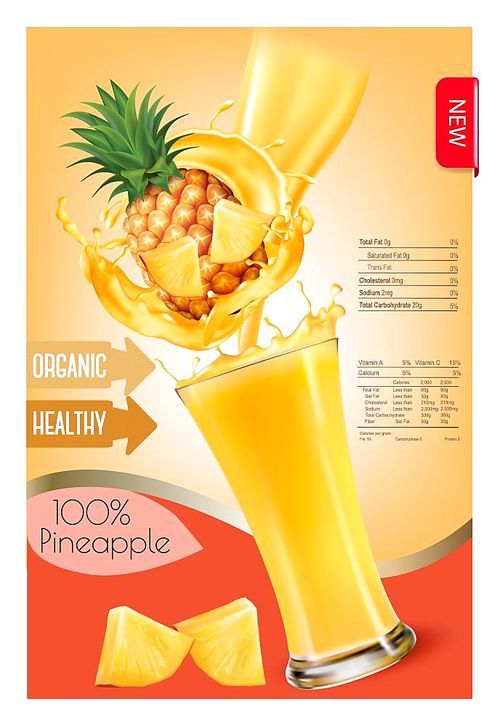 Label of pineapple juice splash in a glass. Desing template. Vector.