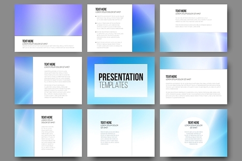 Set of 9 vector templates for presentation slides. Blue abstract design vector background.