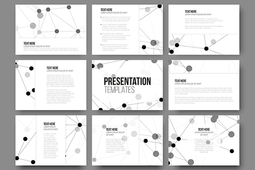 Set of 9 vector templates for presentation slides. Molecule structure vector background