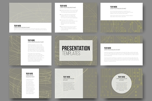 Set of 9 templates for presentation slides. Conceptual design vector templates. Abstract scientific backgrounds, vector illustration