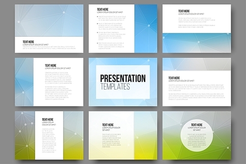 Set of 9 templates for presentation slides. Triangle design vector backgrounds.