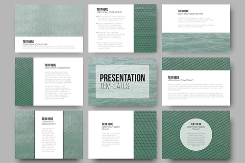 Set of 9 templates for presentation slides. Sea landscape. Abstract multicolored backgrounds. Natural geometrical patterns. Triangular and hexagonal style.