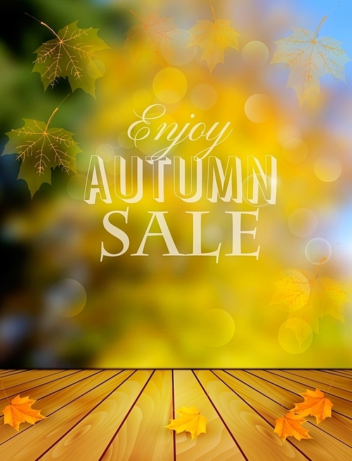 Autumn Sale Background With Colorful Leaves. Vector.