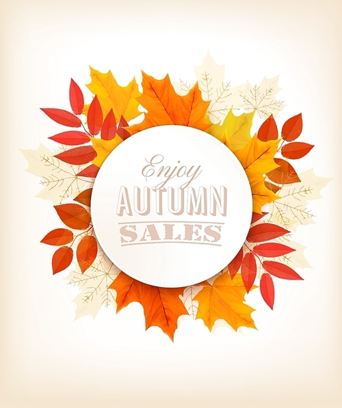 Autumn Sales Banner With Colorful Leaves. Vector.