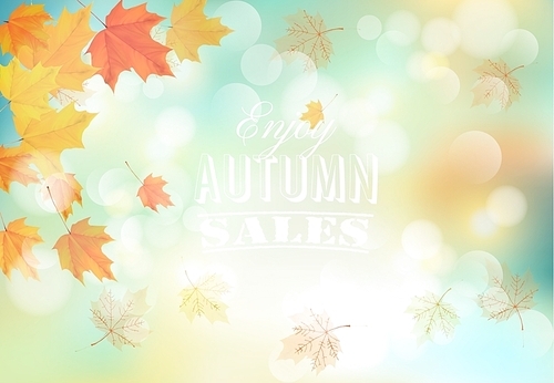 Enjoy autumn sales background with colorful leaves. Vector.