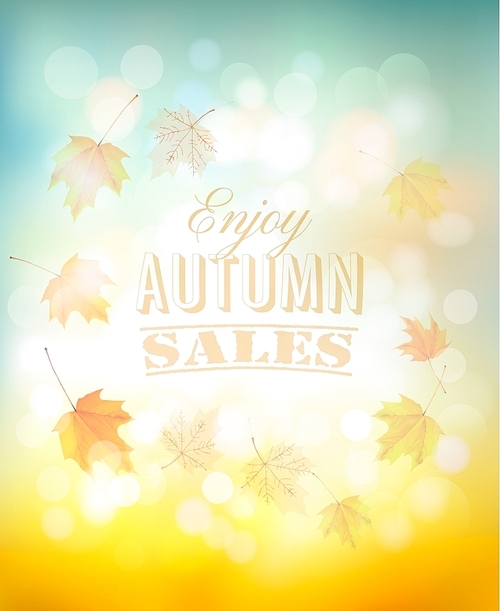 Enjoy autumn sales background with colorful leaves. Vector.