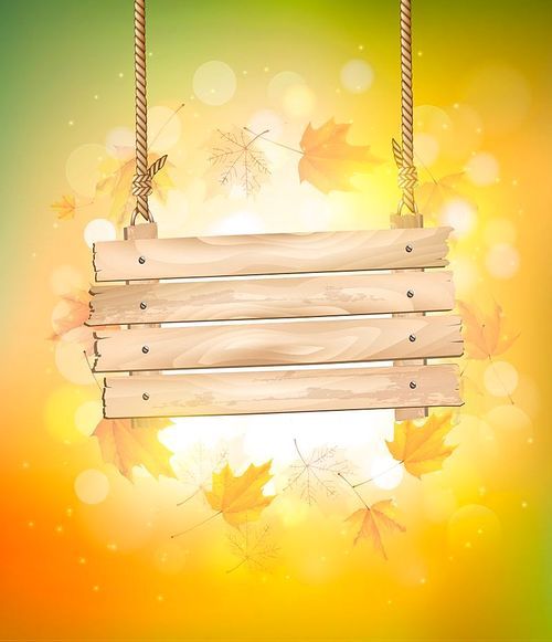 Autumn background with leaves. and wooden sign. Vector.