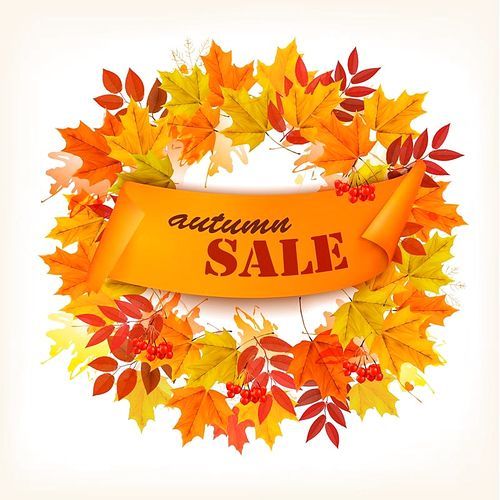 Autumn Sales Card With Colorful Leaves. Vector.