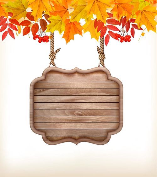 Autumn background with leaves. and wooden sign. Vector.