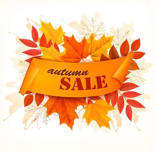 Autumn Sales Card With Colorful Leaves. Vector.