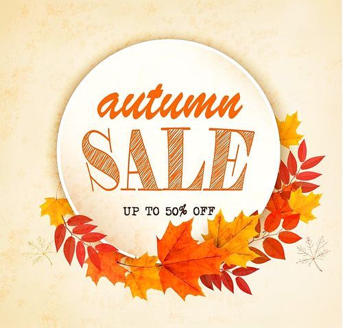 Autumn Sales Card With Colorful Leaves. Vector.