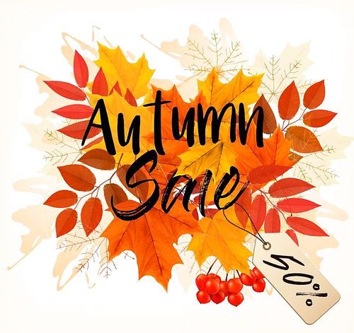 Autumn Sales Card With Colorful Leaves. Vector.