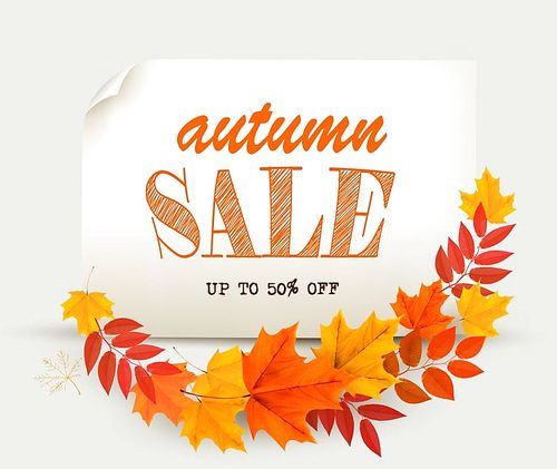 Autumn Sales Card With Colorful Leaves. Vector.