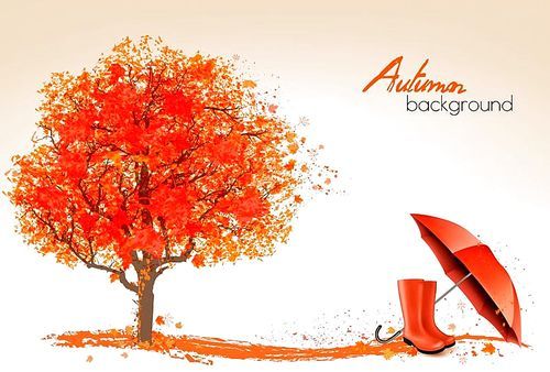 Autumn banners with trees and umbrella and rain boots. Vector.