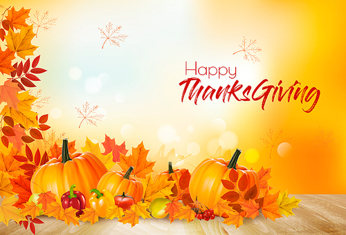 happy thanksgiving background with autumn s and colorful leaves. vector.