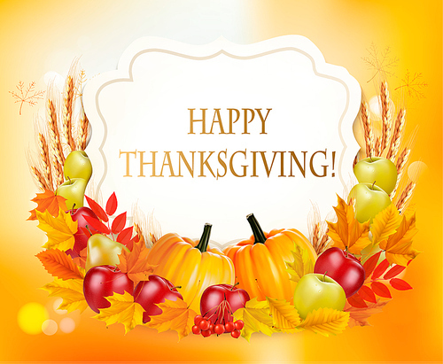 happy thanksgiving background with autumn s and colorful leaves. vector.