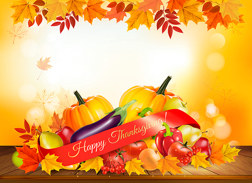 happy thanksgiving background with autumn s and colorful leaves. vector.