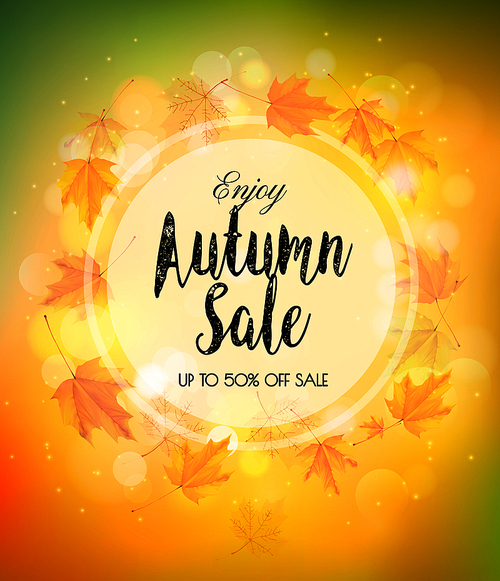 Fall Autumn Colorful Sale Background. Vector.