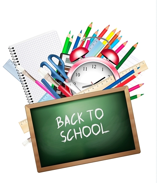 Back to school. Background with colorful supplies. Vector