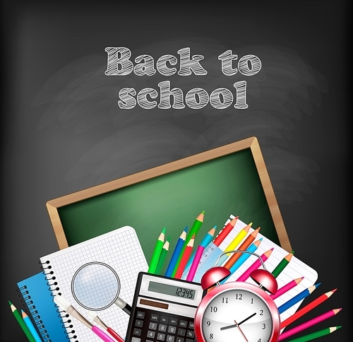 Back to school background with school supplies. Vector.
