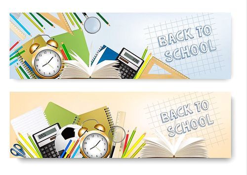 Back To School Banners With Supplies Tool. Layered Vector.