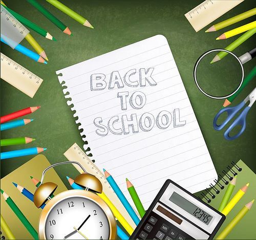 Back to School background With Supplies Tols and Chalkboard. Layered Vector