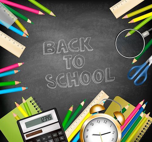 Back to School background With Supplies Tols and Chalkboard. Layered Vector