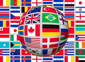 Globe on a background with flags of the world. Vector.