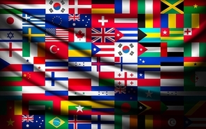 Big flag background made of world country flags. Vector.