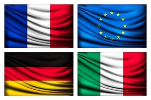 Four flags - EU, Italy, France, Germany. Vector.