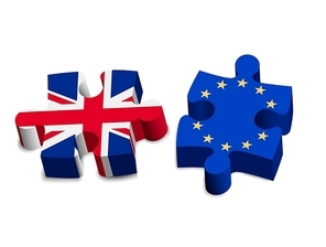 Two puzzle pieces - UK and EU. Brexit concept. Vector.