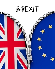 Zipper dividing UK and EU in a Brexit concept. Vector.