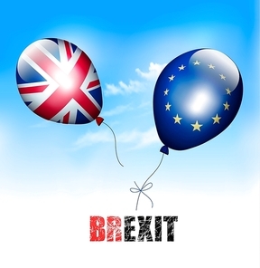 UK and EU on balloons. Brexit concept. Vector.