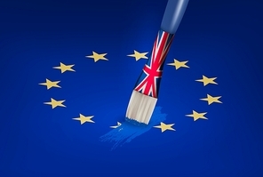 Brexit concept. UK brush painting over a EU star. Vector.