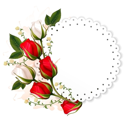 Beautiful holiday card with red and white roses. Vector.