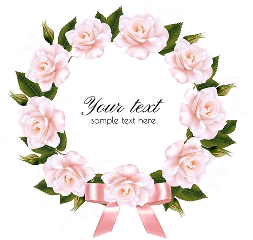 Flower background made out of pink and white flowers with a pink ribbon. Vector.